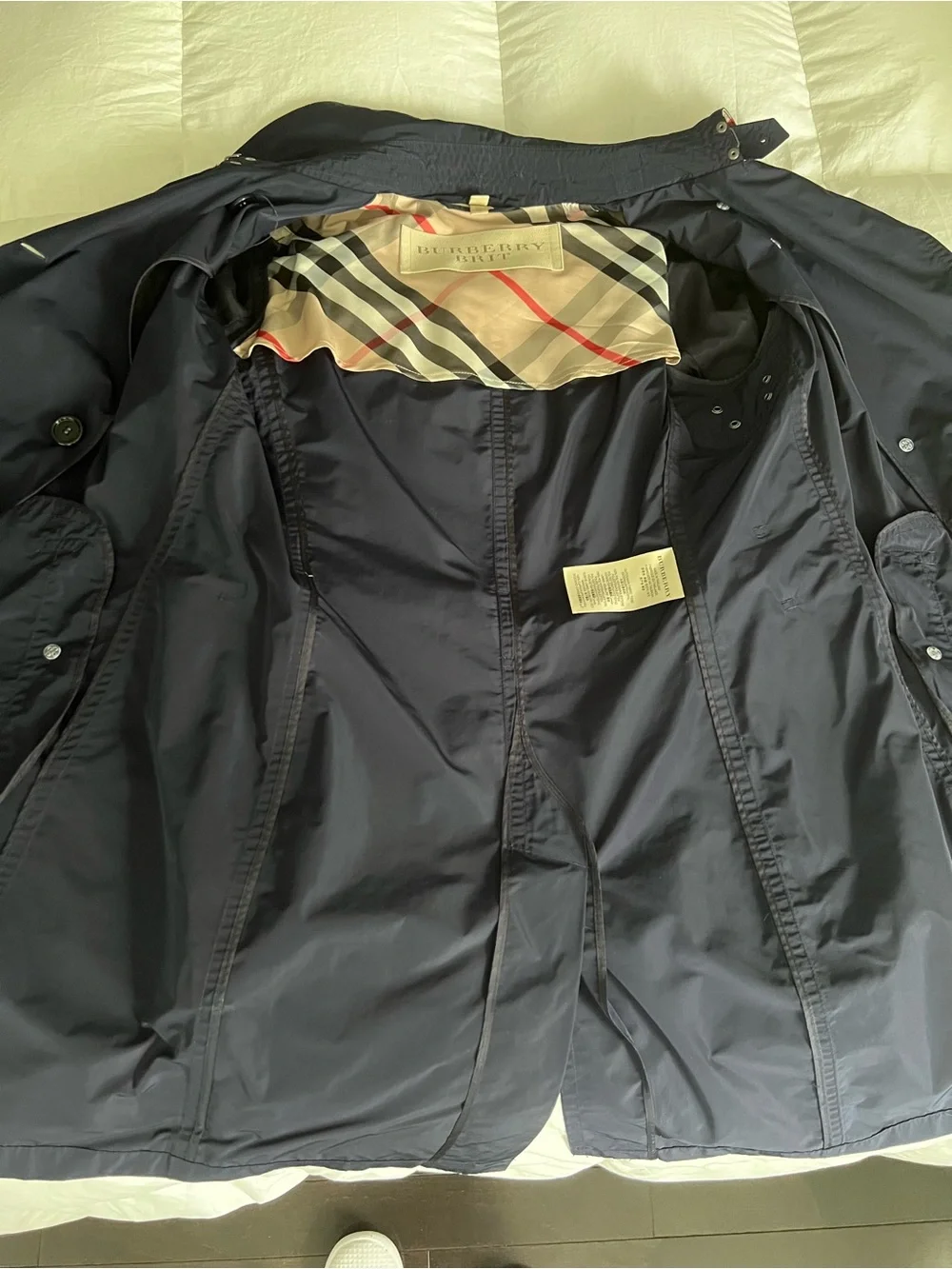 Authentic Burberry Brit Navy Balmoral Trench Coat with Hood, Size 10 - Picture 8 of 13
